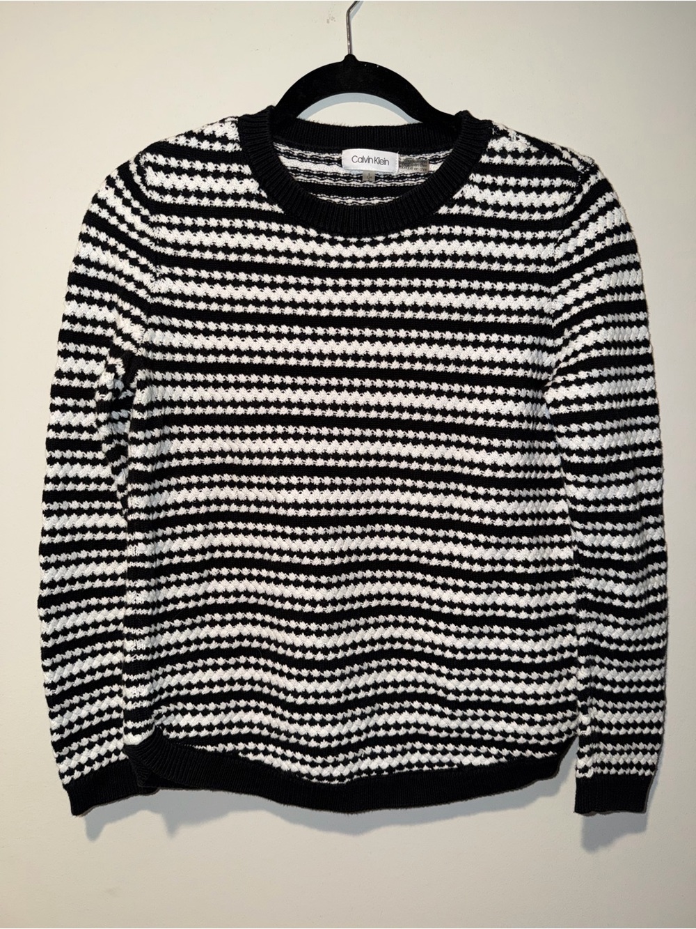 Calvin Klein Black & White Textured Striped Sweater